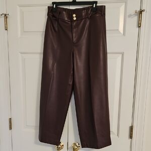 Chico's Burgundy Faux Leather Wide Leg Crop Pants